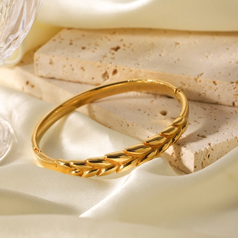 Wheat Ear Texture Bracelet Stainless Steel Gold Plated Light Luxury Waterproof Jewelry For Women Non-Fading Cuff Bangle
