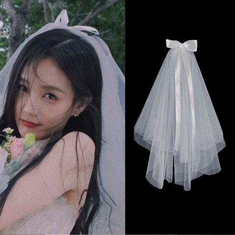 Velo Da Sposa Corto In Rete Con Fiocco Künstliche Perle Strass Per Matrimonio Fotografia Festa Bambini Ragazze Copricapo Elegante