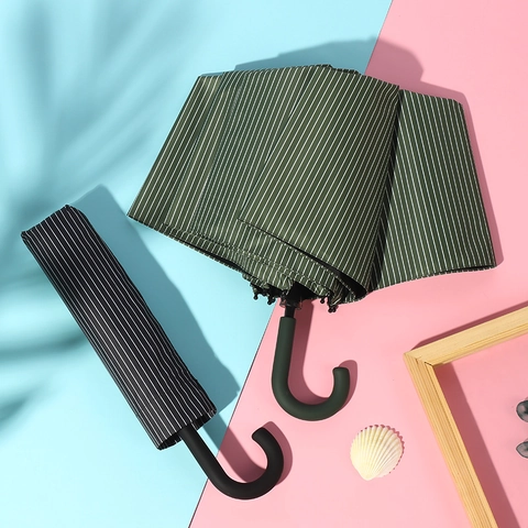 Paraguas Plegable Protección UV Sol Lluvia Pongee Recubrimiento Negro Mango En J Estilo Japonés Portátil Sombrilla
