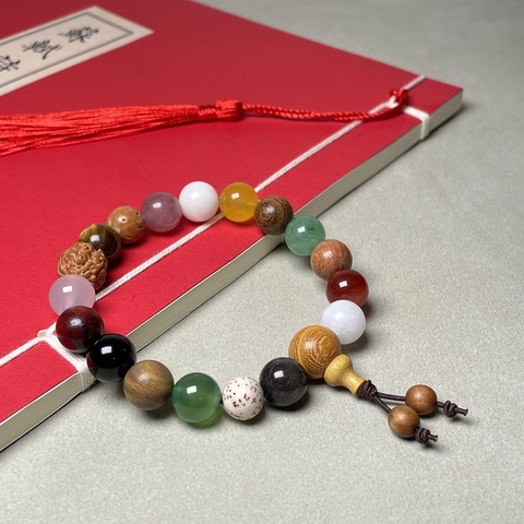 Bracciale Di Perline Bodhi Multi Tesori Pietre Naturali Miste Agata Legno Zen Buddista Preghiera Stile Etnico Unisex
