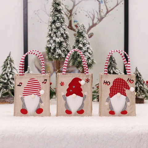 Christmas Gift Bags Burlap Jute 3D Gnome Faceless Doll Handheld Candy Pouches Holiday Party Decor