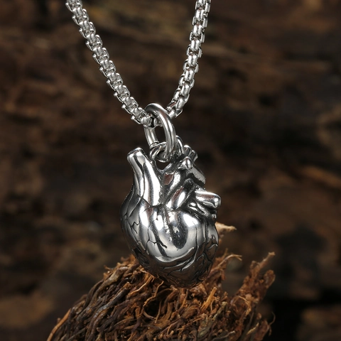 Collar Con Colgante De Corazón Anatómico Acero Inoxidable Vintage Retro Goth Punk Joyería Para Hombres Mujeres Tono Plata