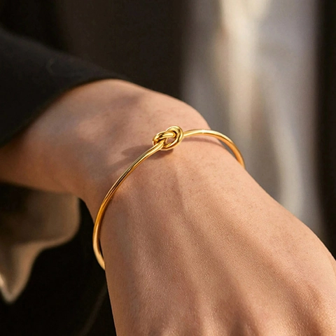 Minimalist Knot Cuff Bracelet Stainless Steel 18K Gold Plated Adjustable Open Bangle For Women Fashion Jewelry Accessory