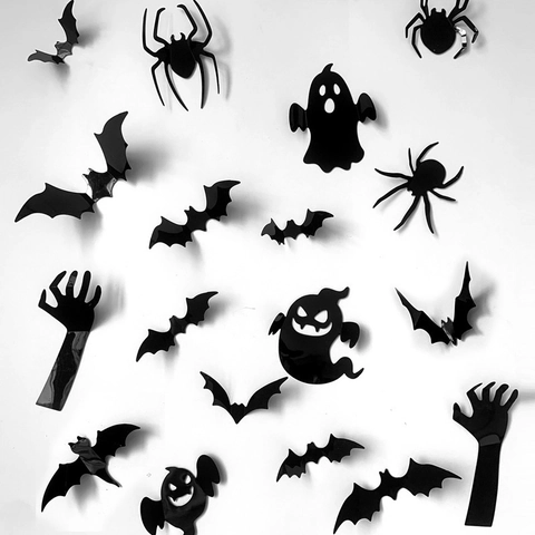 Halloween Αυτοκόλλητα Τοίχου 3D Μαύρο PVC Νυχτερίδα Αράχνη Φάντασμα Σιλουέτα Αδιάβροχο Για Διακόσμηση Πάρτι Στο Σπίτι