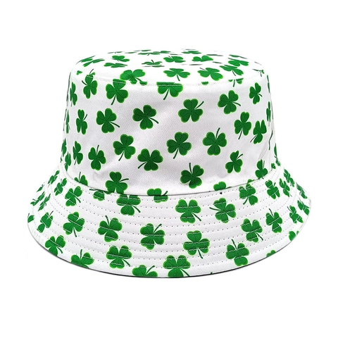 Chapeau Bob Polyester Imprimé Trèfle Protection Solaire Large Bord Extérieur Voyage St Patricks Day Unisexe
