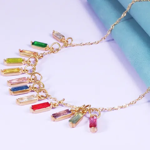 Collar De Piedra De Nacimiento Acero Titanio Colgante Rectángulo Circón Joyería Mes Colorida Elegante Para Mujer