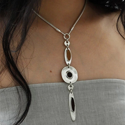 Geometrische Onregelmatige Schijf Hanger Ketting Legering Olie Druppel Inlay Slangenketting Esthetische Sieraden Vrouwen