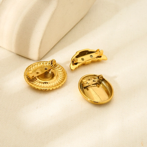 Vintage Brooch 18K Gold Plated Stainless Steel Croissant Spiral Round Oval Geometric Pins Waterproof Jewelry For Women