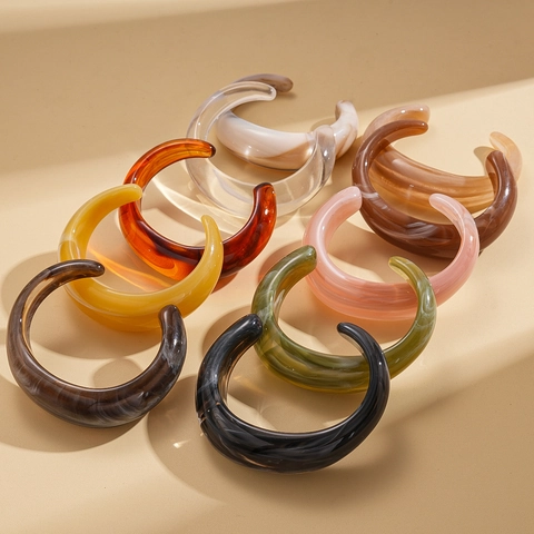 Acrylic Resin Cuff Bangle Geometric Smooth Marble Tortoiseshell Texture Minimalist Chunky Bracelet For Women