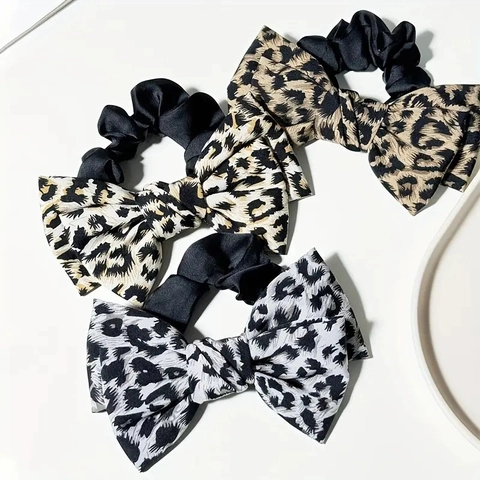 Leopardenmuster Schleife Haargummi Vintage Satin Elastisches Haarband Mode Pferdeschwanz Halter Kopfschmuck Damen