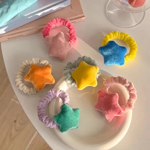 Velvet Star Scrunchies Cute Plush Elastic Hair Ties Candy Colors Sweet Hair Accessories For Women Girls
