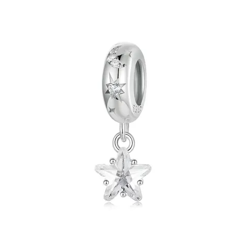 925 Sterling Silver Star Charm Pendant With Zirconia Inlaid Electroplated Platinum For DIY Jewelry Making Spacer Beads