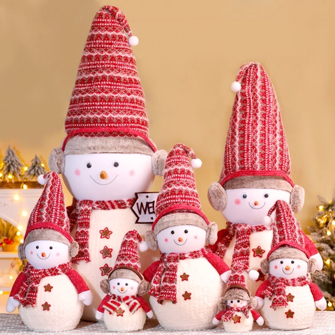 Christmas Snowman Plush Doll Ornament Festive Home Decoration With Knit Hat Earmuffs Reindeer Antlers Floor Display Soft Toy