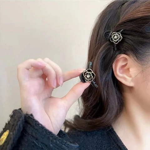 Mini Molletta Per Capelli Camelia Piccola Forcina In Resina Plastica Con Perla Artificiale Bordo Dorato Stile Francese