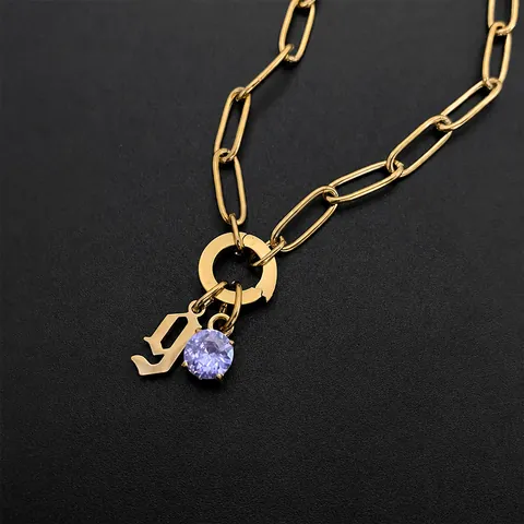 Stainless Steel Gold Silver Lowercase Letter Rhinestone Pendant Necklace Gothic Alphabet Initial Paperclip Chain Jewelry Gift
