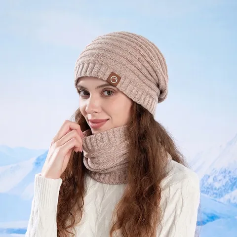 Winter Knitted Beanie And Neck Warmer Fleece Lined Thick Thermal Outdoor Windproof Cold Weather Accessories For Women