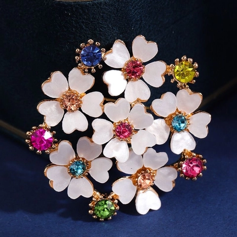 Spilla Bouquet Di Fiori In Resina Bianca Con Strass Multicolore Spilla Floreale In Lega Gioielli Per Donna Stile Coreano