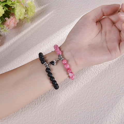 Magnetic Couple Bracelets Natural Stone Beaded Heart Suction Matching Hand Woven Adjustable Rope Gift For Lovers