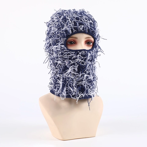 Cagoule En Tricot Masque Complet En Peluche Longue Ébouriffée Hiver Chaud Coupe Vent Capuche De Ski Hommes Femmes Streetwear