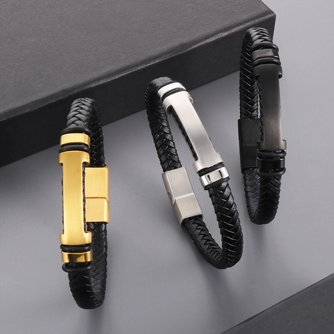 Bracciale In Pelle Intrecciata Con Barra In Acciaio Inossidabile Chiusura Magnetica Gioielli Di Stile Semplice Per Uomini Donne Regalo