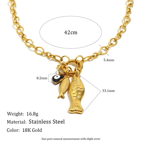Roestvrijstalen Ketting 18K Verguld Vis Hanger Boze Oog Hart Charm Mode Sieraden Voor Dames