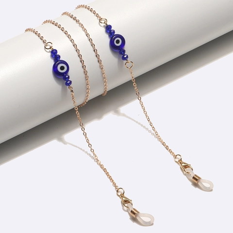 Glasses Chain Alloy Gold Evil Eye Blue Beads Non-Slip Adjustable Lanyard Sunglasses Holder For Women Men