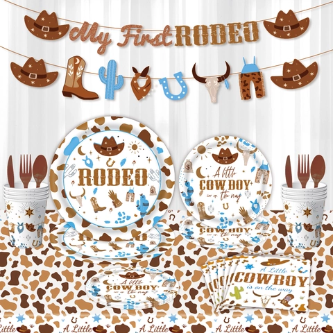 Western Cowboy Feestartikelen Wegwerp Servies Papieren Borden Servetten Bekers Tafelkleed Banner Rodeo Thema Baby Shower