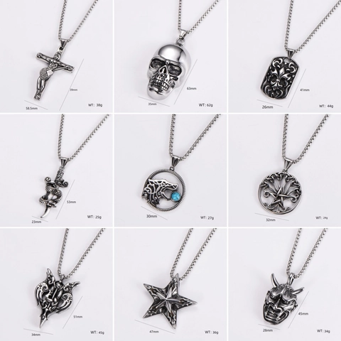 Vintage Roestvrijstalen Hanger Ketting Punk Hip Hop Kruis Schedel Ster Hannya Masker Fitness Sieraden Voor Mannen