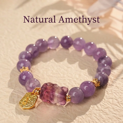 Natural Stone Crystal Beaded Bracelets Amethyst Tiger Eye Garnet Citrine Handcrafted Vintage New Chinese Style For Women