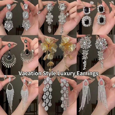Orecchini Lunghi Con Nappina E Fiore Lega Strass Con Perno In Argento Sterling 925 Gioielli Vintage Da Donna