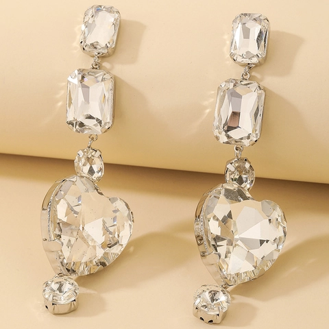 Übertriebene Herz Lange Tropfenohrringe Strass Geometrischer Schmuck Für Frauen Mit 925 Sterling Silber Ohrstecker