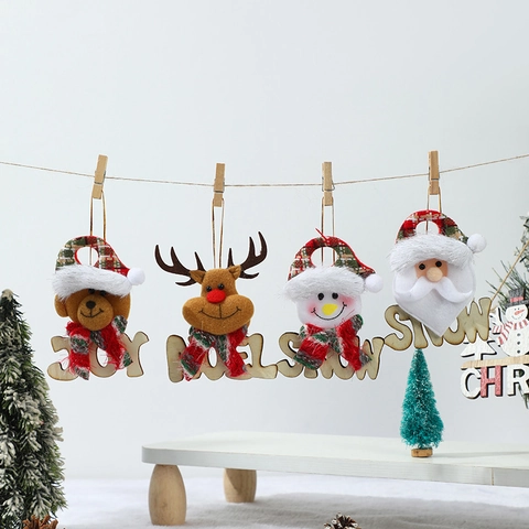 Addobbi Natalizi Targa In Legno Con Bambola In Feltro Babbo Natale Pupazzo Di Neve Renna Orso Decorazioni Appese