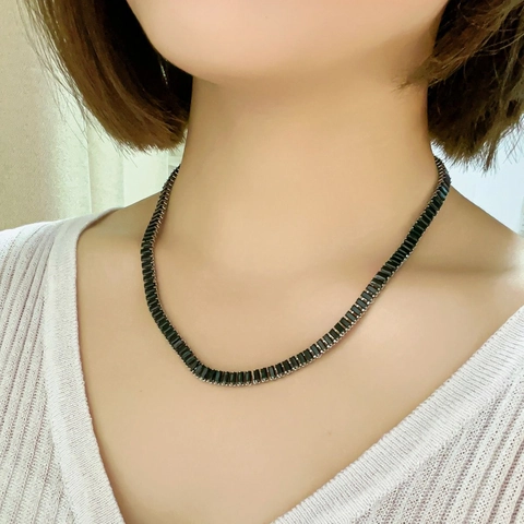 Colorful Cubic Zirconia Tennis Necklace Copper Material Rectangular Cut Minimalist Luxury Jewelry Accessories For Women