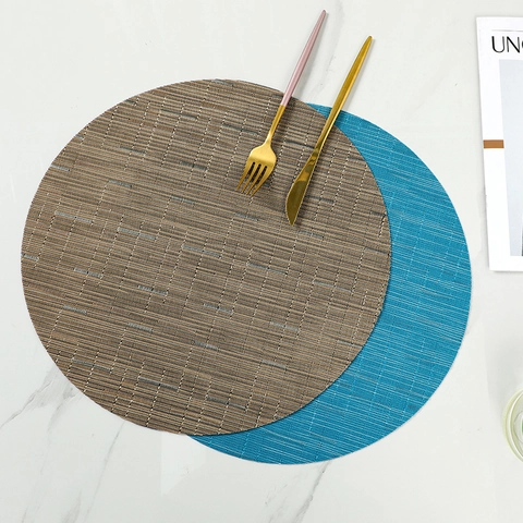Tovaglietta Rotonda PVC Intrecciato Resistente Al Calore Antiscivolo Tappetino Da Tavola Texture Bamboo Lavabile