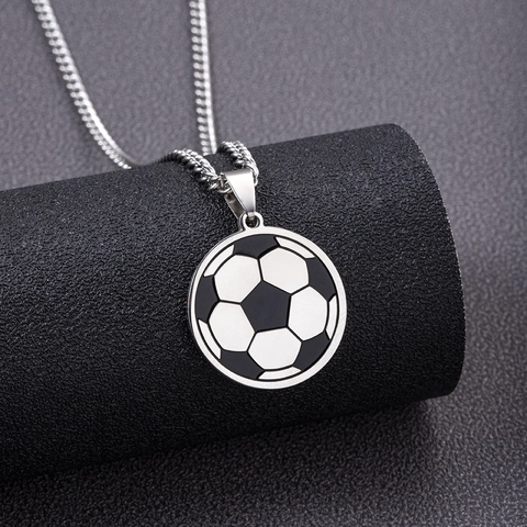 Voetbal Hanger Ketting Roestvrij Staal Ronde Sport Sieraden Zilver Zwart Emaille Unisex Hip Hop Stijl