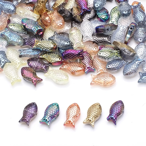 Perline Di Vetro A Forma Di Pesce Foro Orizzontale Galvanizzato Sfaccettato Colorato DIY Creazione Di Gioielli Braccialetto Collana