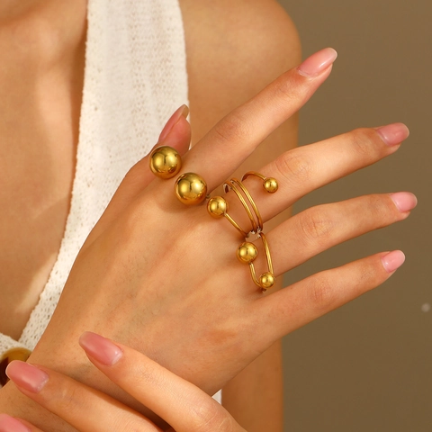 Minimalistischer Kugelring Aus Edelstahl 18 Karat Vergoldet Geometrisch Offen Verstellbar Fingerschmuck Für Frauen