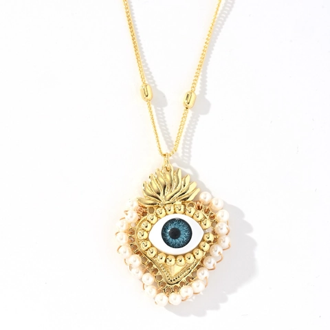 Collana con Pendente Malocchio a Cuore Placcata Oro 18K per Donna Catena con Perline di Vetro in Rame Gioielli Boho