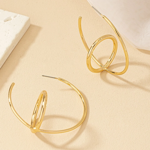 Twist Spiral Hoop Earrings Copper Polished Geometric C Shaped Fashionable Minimalist Jewelry For Women