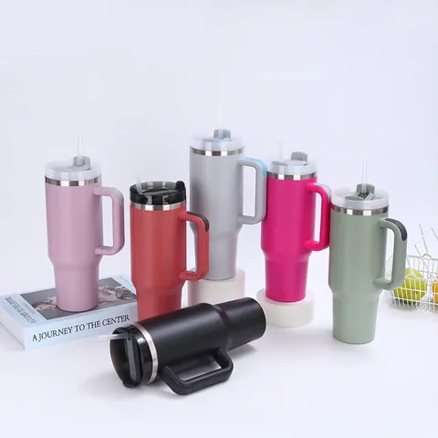 Large Capacity Stainless Steel Insulated Tumbler With Handle And Straw Double Wall Vacuum Travel Cup For Car Office