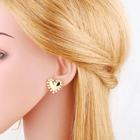Elegant Artificial Pearl Zircon Copper Stud Earrings Heart Star Dragonfly Shape Gold Plated Fashion Jewelry For Women