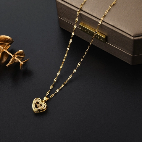 Herz Anhänger Halskette Gold Plattiert Edelstahl Mit Funkelnden Strasssteinen Romantischer Schmuck Für Damen
