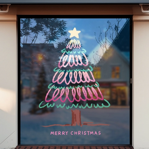 Christmas Tree Window Sticker Static Cling PVC Hand Drawn Graffiti Style Glass Door Holiday Decoration Double Sided