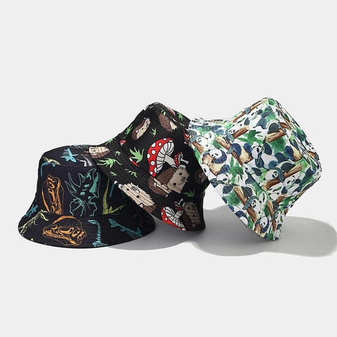 Cartoon Print Bucket Hat Cotton Polyester Reversible Sun Protection Outdoor Casual For Men Women