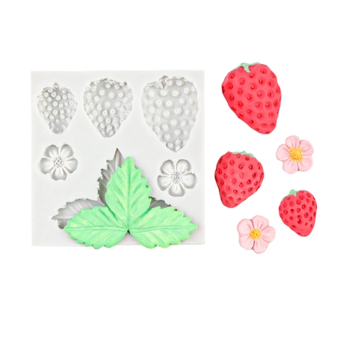 Moule En Silicone Fraise Fleur Feuille DIY Décoration De Gâteaux Fondant Chocolat Résine Argile Outil Polyvalent