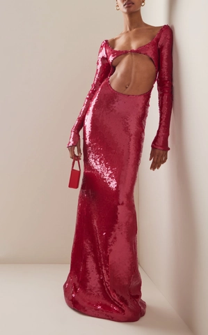 Sexy Lovertjes Maxi Jurk Uitgesneden Open Rug Split Lange Mouwen Avondfeest Banquet Bruiloft Elegant Voor Dames