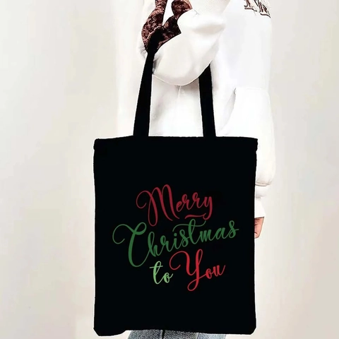 Buon Natale Borsa Tote In Tela Donne Borse A Mano Spalla Festa Riutilizzabile Borsa Da Spesa Regali