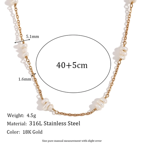 Collier Bracelet en Acier Inoxydable avec Perles d'Eau Douce pour Femmes Plaqué Or 18K Bijoux de Mode Élégants Accessoire