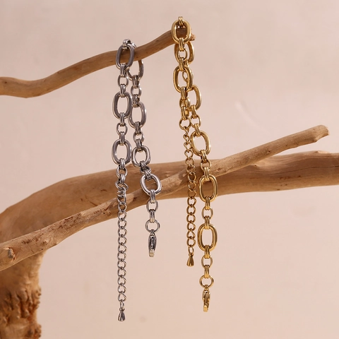 Pulsera De Acero Inoxidable Retro Cadena En O Grande Eslabón Grueso Chapado En Oro De 14K Diseño De Nicho Minimalista Joyería Ajustable Para Mujer