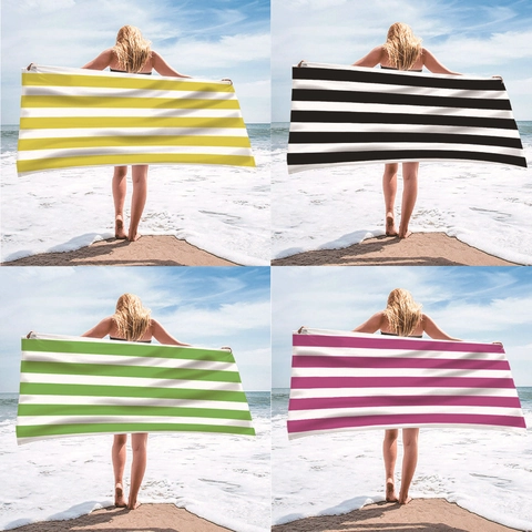 Striped Beach Towel Microfiber Quick Dry Absorbent Lightweight Bath Blanket For Swimming Pool Travel Summer Vacation